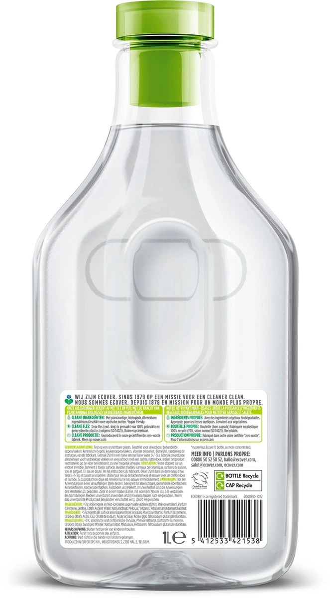 Ecover - Allesreiniger - Citroengras & Gember - Voordeelverpakking 6 X 1 L 7 Ecover - Allesreiniger - Citroengras & Gember - Voordeelverpakking 6 X 1 L - Afbeelding 5